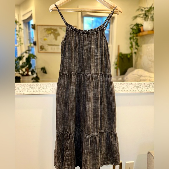 Anthropologie Daily Practice 100% Cotton Dark Gray Tiered Dress Adjustable XS - Picture 2 of 13